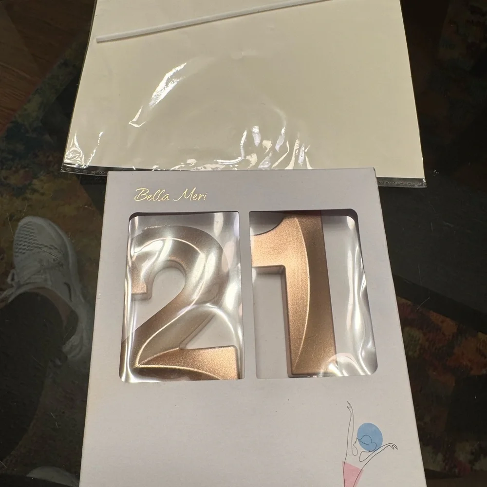 Rose Gold Glitter Happy 21st Birthday Cake Topper and 21 candle
